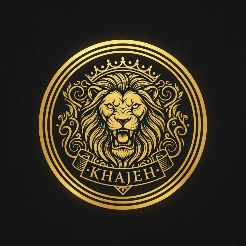 AI logo design: Beautiful logo design with a combination of gold and black colors with a lion background for Khajeh - Generated with Gemini nano banana