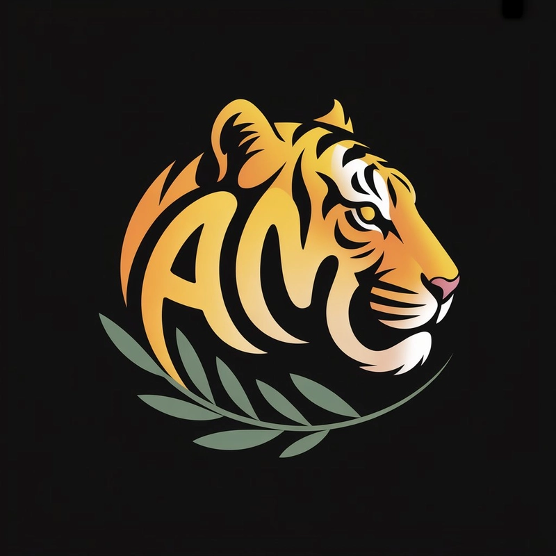 AI logo design: A sleek, modern logo design featuring a stylized tiger's head with the letters "AM" seamlessly integ... - Generated with ideogram