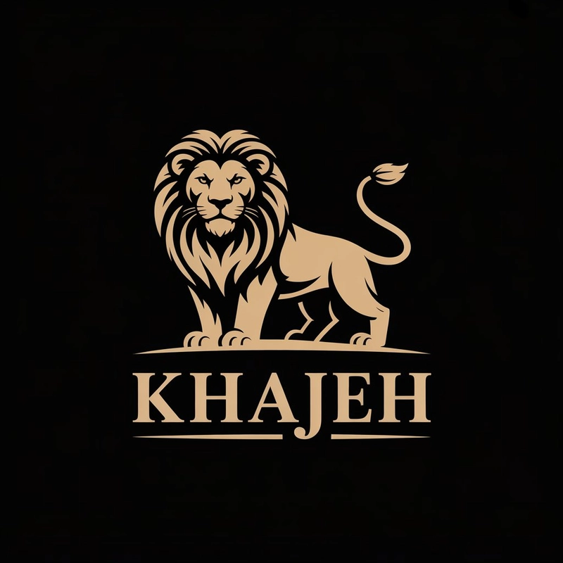 AI logo design: Beautiful logo design with a combination of gold and black colors with a lion background for Khajeh - Generated with ideogram