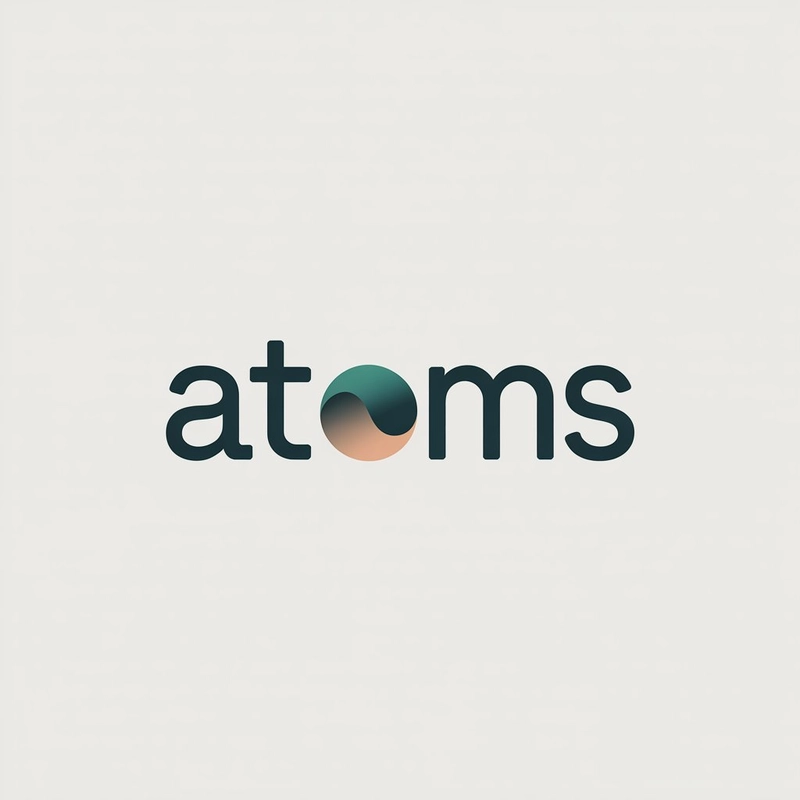 AI logo design: A minimal logo design featuring the wordmark "Atoms" in a clean, modern sans-serif typeface with sub... - Generated with ideogram