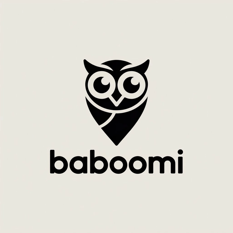 AI logo design: Create a clean, modern, minimalist vector logo for the travel brand "baboomi". Design an owl whose b... - Generated with ideogram
