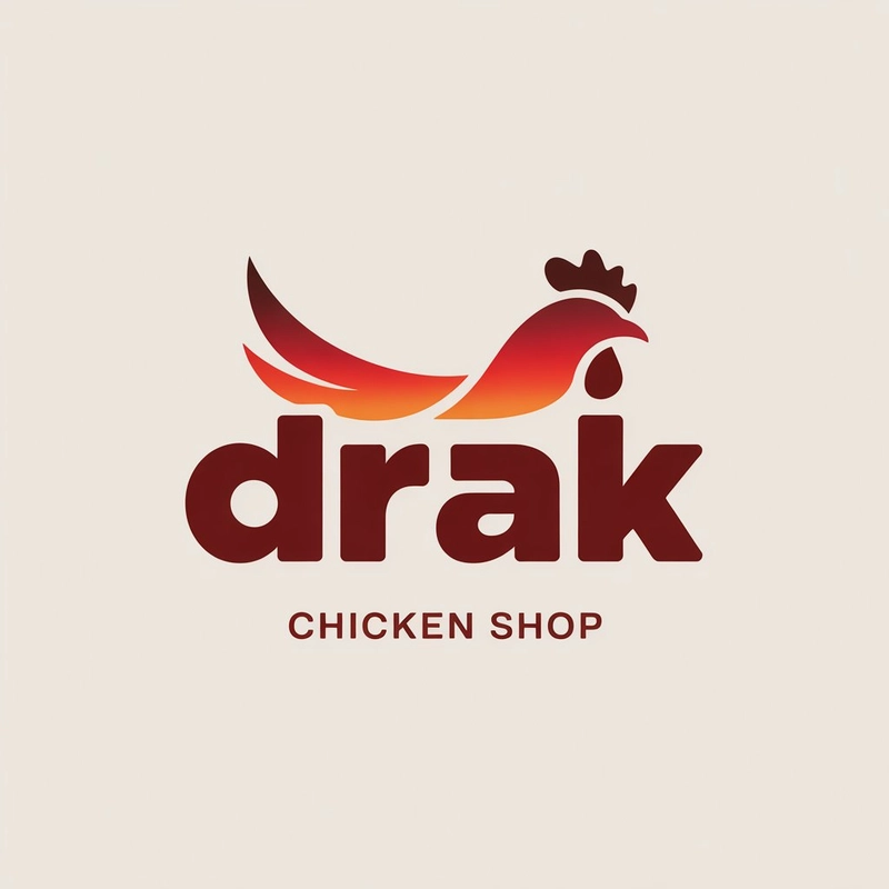 AI logo design: A modern logo design for a geprek chicken shop featuring the name "DRAK" in bold, contemporary typog... - Generated with ideogram