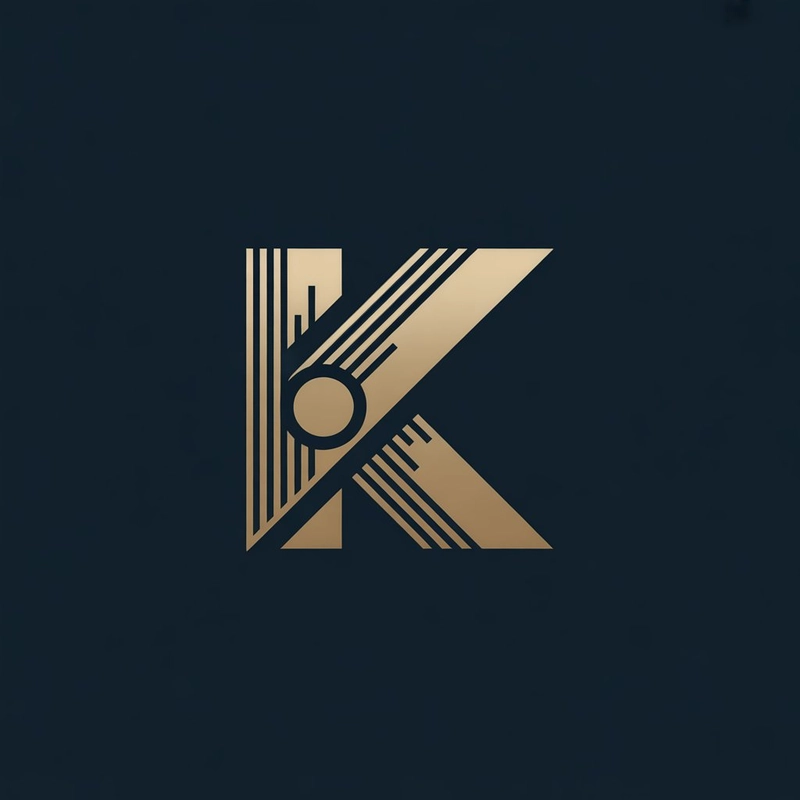 AI logo design: A vector-style minimalist monogram featuring an abstract K symbol constructed from sharp, architectu... - Generated with ideogram